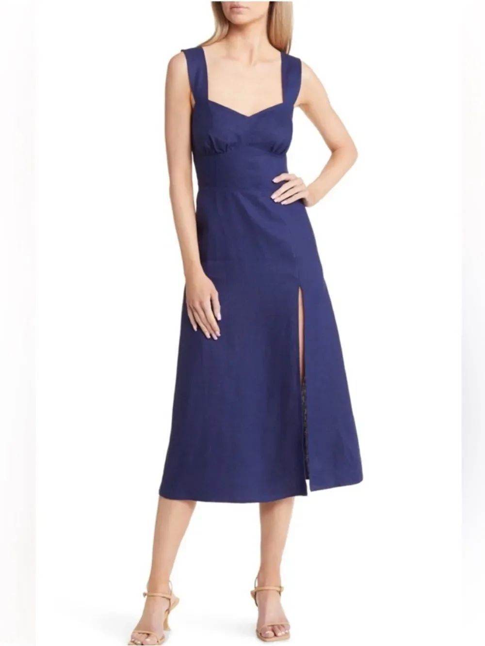 REFORMATION Seaside Linen Dress in Danube Navy Size US 2